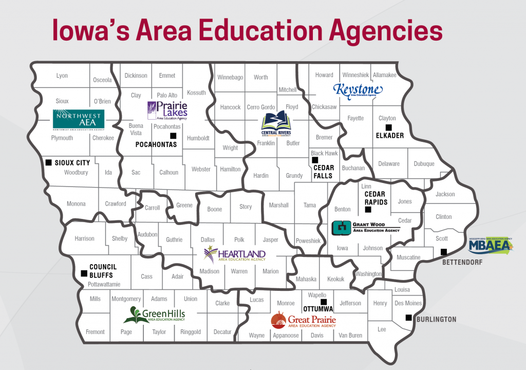 Image of Iowa showing what counties each AEA serves