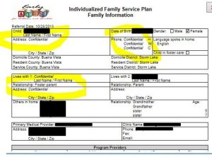 How an IFSP prints out when Foster Parent is selected