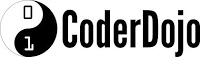 CoderDojo Logo: Black and White Yin Yan circle with a 0 and 1 and black text of CoderDojo