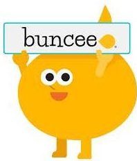 Buncee logo yellow character holding sign that says buncee